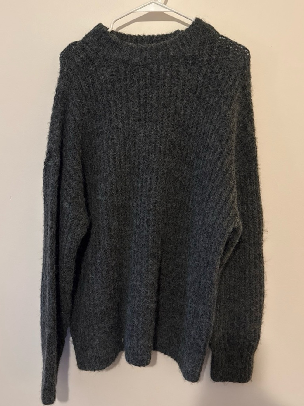 Old Navy Dark Charcoal Crew Neck Fuzzy Knit Sweater